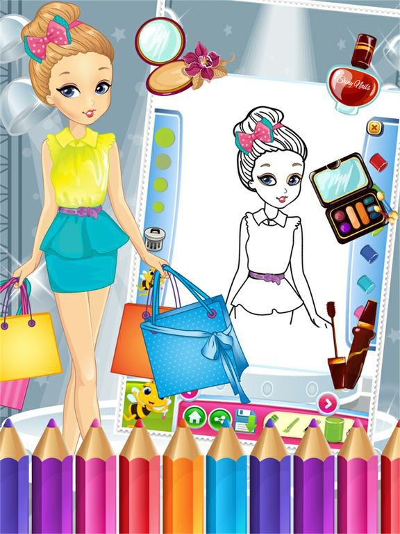 Pretty Girl Fashion Colorbook Drawing to Paint Coloring Game for Kids