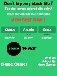 Don't tap any black tile! Touch the lowest colored tile only! Reach the target as soon as possible. screenshot, image №1885740 - RAWG