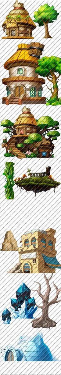 Game art material/scene material/cute Q version scene elements/house plants [cartoon horizontal version] screenshot, image №2608981 - RAWG