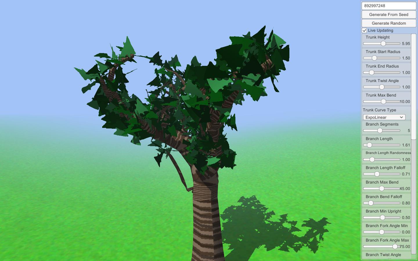 Create tree. Tree game creator. Sapling Tree Gen. Procedural Shadows.