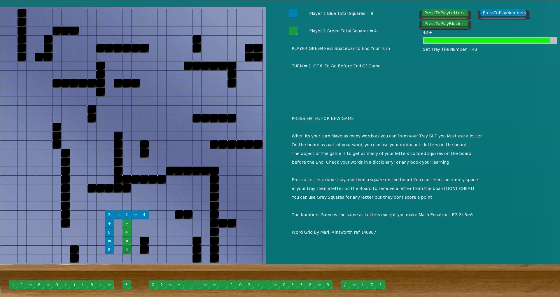 Words and Number Puzzle Board