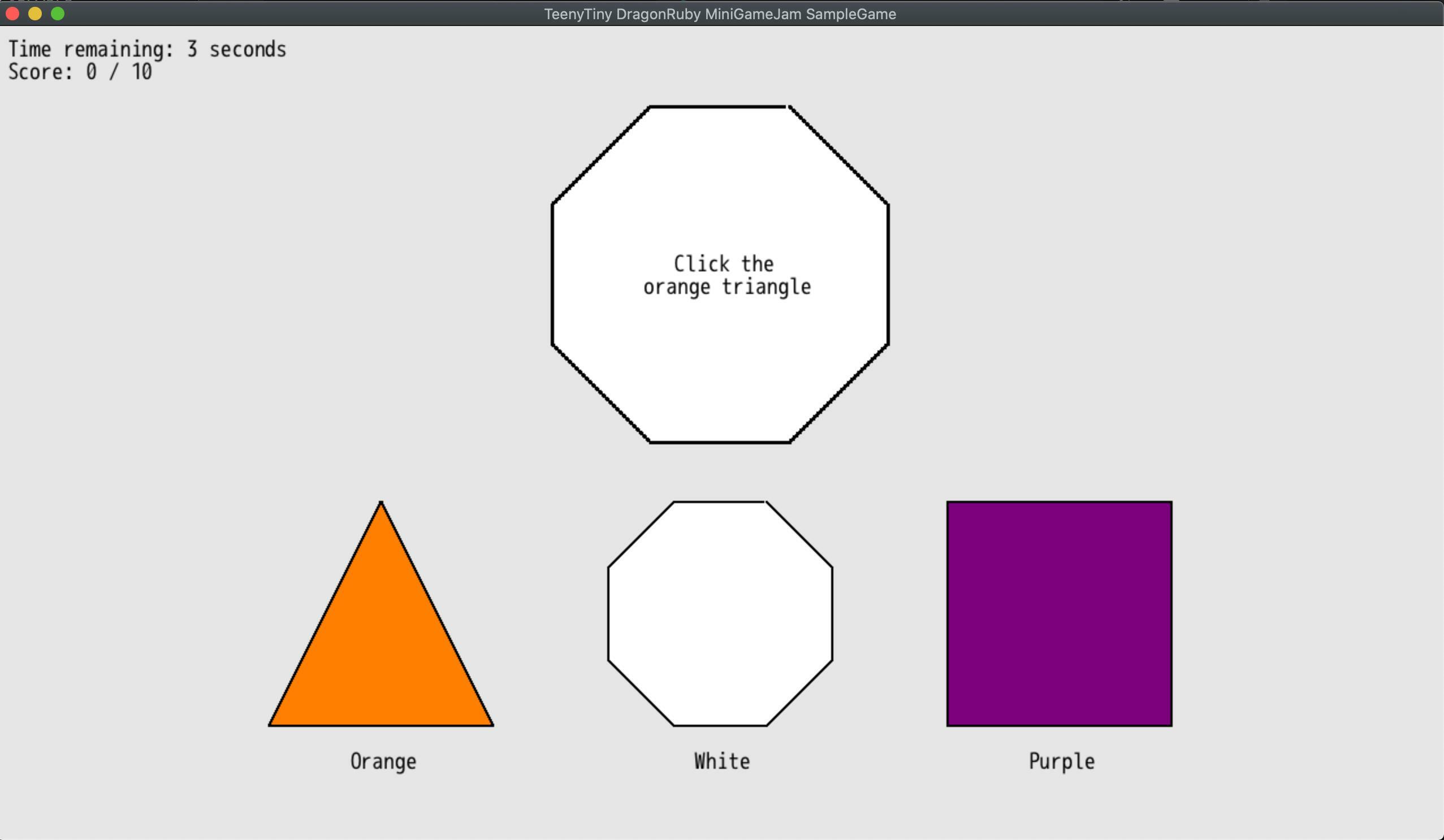 TeenyTiny DragonRuby MiniGameJam SimpleSample