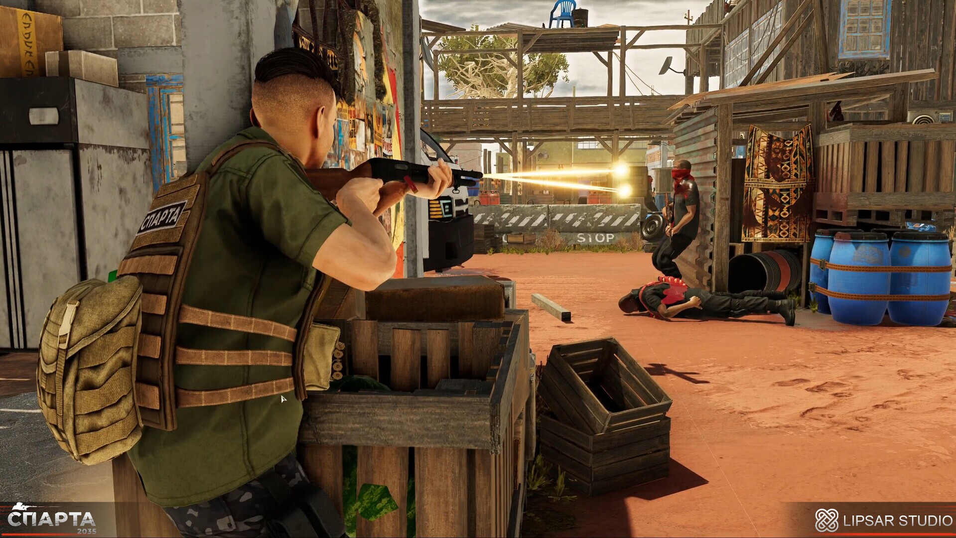 Speculative artwork of SPARTA 2035, featuring a futuristic soldier in a war-torn environment.