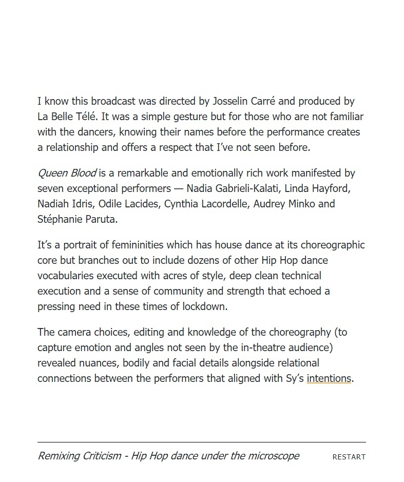 Remixing Criticism - Hip Hop dance under the microscope