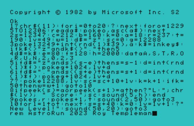 AstroRun - 2023 10Liner Game Contest