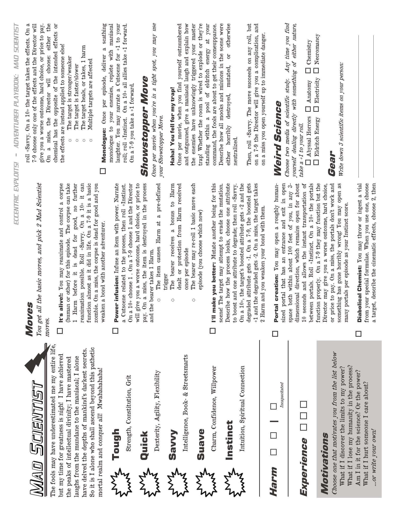 Eccentric Exploits! PbtA TTRPG Expansion