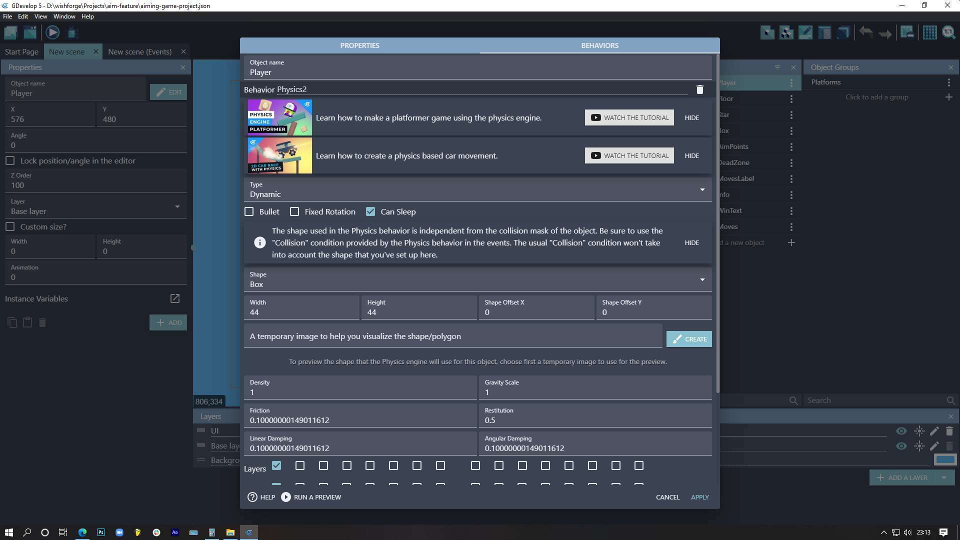 Aiming Feature in GDevelop 5